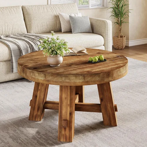 Miniatura 4 de Mesa auxiliar redonda de 31.5 pulgadas, mesa central de madera maciza con mesa gruesa para sala de estar, apartamento, espacio pequeño