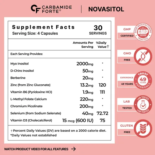 Miniatura 2 de Carbamide Forte Myo Inositol & D Chiro Inositol Suplemento Suplementos de inositol con berberina, l-metil folato, vitamina D3 y selenio