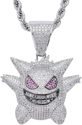 KMASAL Jewelry Men Hip Hop Iced Out Bling CZ Diamond Vampire Mask & Bull Pendant 18K Gold and Silver Plated with 24 Inch Rope Chain