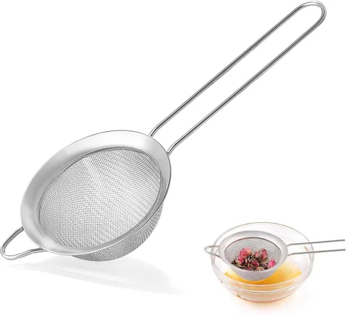 Coladores de malla fina para cocina, COKUMA colador de metal de acero inoxidable pequeño manual mini, colador de cóctel, té, café y jugo, colador de