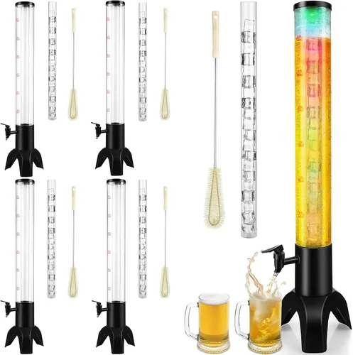 Miniatura 10 de Dispensador de cerveza Margarita Tower, dispensador de torre de mimosa de 50 onzas con tubo de hielo y luz LED, dispensador de torre de bebidas
