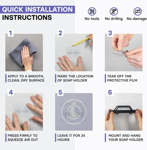 Miniatura 5 de KINCMAX Jabonera adhesiva de alta calidad para pared de ducha, jabonera de barra sin taladros para almacenamiento de baño, organizador de jabón