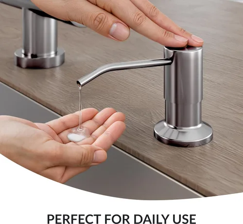 Miniatura 3 de Dispensador de Jabón para Fregadero de Cocina (Níquel Cepillado), Dispensador de Jabón de Acero Inoxidable para Encimera con Bomba y Kit de Tubo