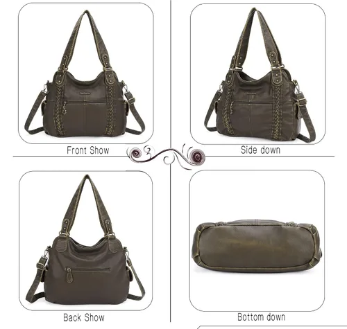 Miniatura 157 de Angel Barcelo - Bolsa de hombro amplia para mujer, diseño Hobo, cuero lavado