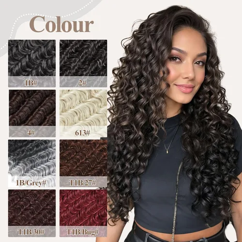 Miniatura 5 de Extensión de cabello humano con clip de onda profunda de 24 pulgadas, postizo de doble trama, sintético para mujeres, extensiones de cabello grueso