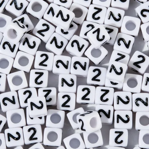 Miniatura 15 de 1400 cuentas redondas blancas y negras para pulseras, cuentas digitales de símbolo matemático del 0 al 9, juego de cuentas acrílicas de número