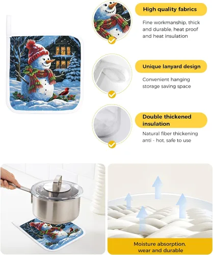 Miniatura 2 de Soportes para ollas de Navidad para cocina, muñeco de nieve de invierno, árbol de Navidad, copo de nieve, bayas, soporte con bucle, aislamiento