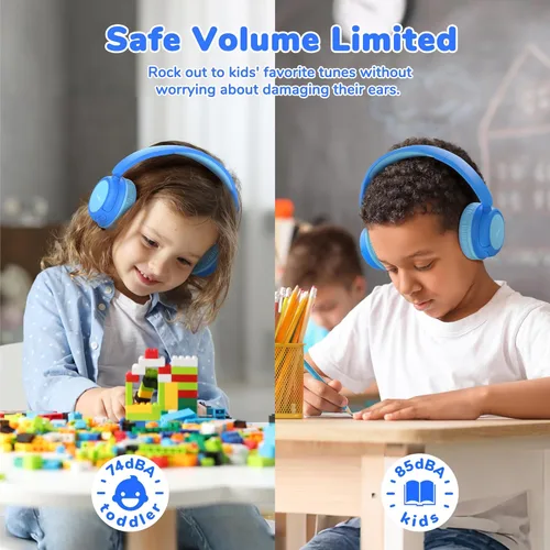Miniatura 3 de iClever BTH22 - Auriculares Bluetooth para niños, tiempo de reproducción de 60 horas, carga rápida USB C, Bluetooth 5.4, cable AUX, volumen seguro