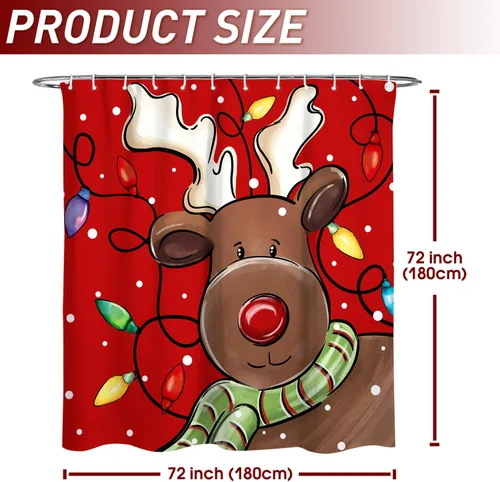 Miniatura 2 de Cortina de Ducha Feliz Navidad 72x72 Pulgadas Cortinas de Ducha de Reno Navideño para Baño con Ganchos Decoración Navideña de Baño Hogar Vacaciones