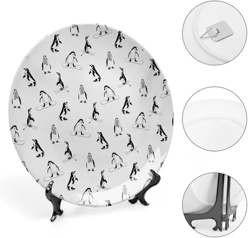 Miniatura 4 de XISUNYA Plato decorativo de 6 pulgadas, cerámica para niños, pingüinos de esquí en tablas de snowboard, deportes de invierno, impresión temática