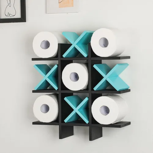 Miniatura 16 de Weysat Soporte de Papel Higiénico Tic Tac Toe Decoración de Pared de Baño Almacenamiento Colgante de Madera Rústica Estantes Independientes Montados