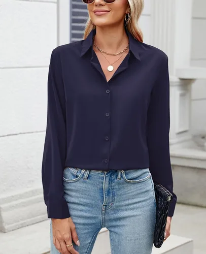Miniatura 4 de Camisa de manga larga con botones para mujer, ultra suave, elástica, sin arrugas, para trabajo, casual, negocios, oficina