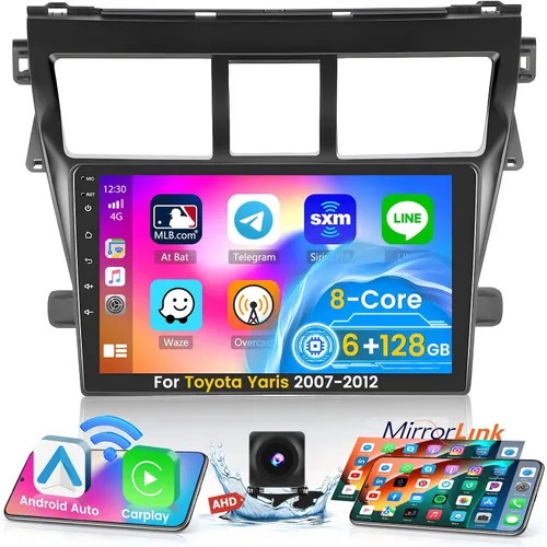Miniatura 9 de Roinvou [2G + 64G] Radio de coche para Toyota Yaris Vios 2007-2012 con Carplay inalámbrico/Android Auto, 9 pulgadas Android 13 IPS pantalla táctil