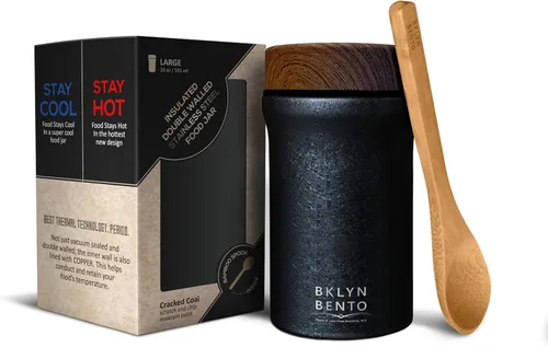 Miniatura 9 de Tarro de comida aislado con cuchara de bambú: recipiente de almuerzo de acero inoxidable 18/8 de boca ancha para sopa caliente y alimentos, frasco