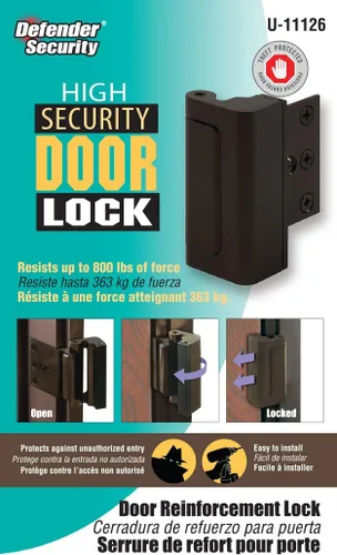 Miniatura 4 de Prime-Line U 11126 Cerradura de refuerzo de puerta – Añade alta seguridad adicional a tu hogar y evita la entrada no autorizada – Tope de 3