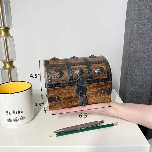 Miniatura 3 de Nautical Cove - Cofre del tesoro pirata hecho a mano para niños, premios y aula con cerradura y llaves de esqueleto – Caja de almacenamiento