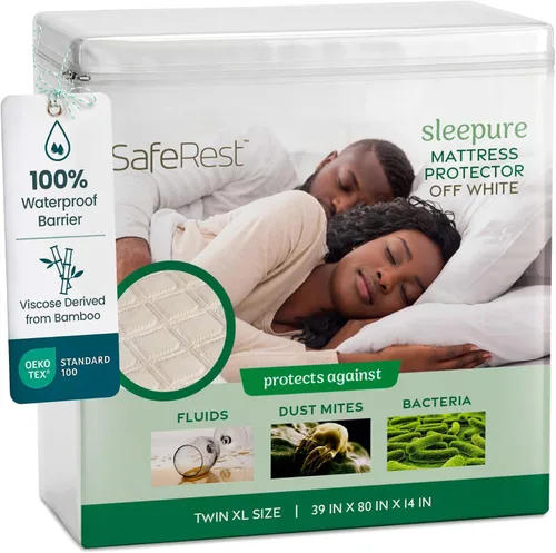 Miniatura 10 de SafeRest Sleepure - Protector de colchón impermeable tamaño individual derivado de viscosa de bambú - Ajustado con bolsillos elásticos - Funda