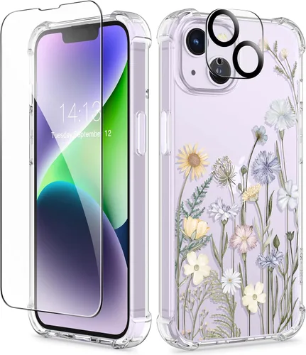 Miniatura 168 de GVIEWIN - Funda floral para iPhone 14 de 6.1 pulgadas, protector de pantalla + protector de lente de cámara, no se amarillenta, a prueba de golpes