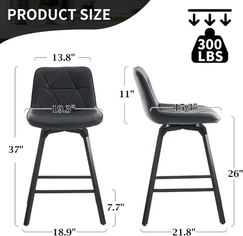 Miniatura 2 de ClinQ Juego de 3 taburetes de bar giratorios de 26 pulgadas de altura de mostrador, asiento de piel sintética con patrón triangular, patas de metal