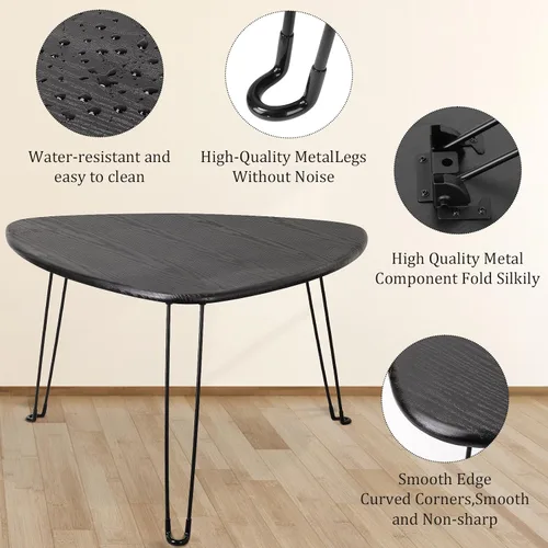 Miniatura 6 de Mesa de centro plegable negra de madera triangular para sentarse en el suelo, mesas auxiliares pequeñas ovaladas, mesa de centro moderna de mediados