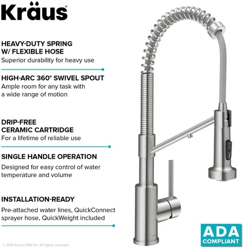 Miniatura 14 de Kraus Bolden 2-en-1 Grifo de cocina de estilo comercial con filtro de agua monomando extraíble para ósmosis inversa o sistema de filtración de agua