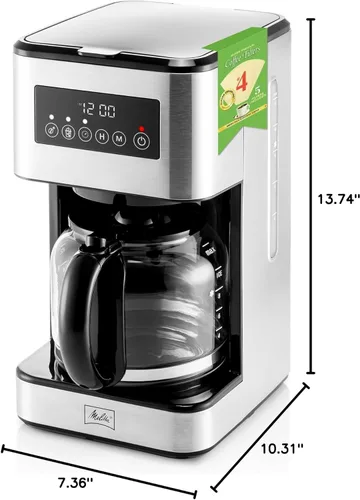 Miniatura 9 de Melitta Aroma Serie Cafeteras de Goteo Programables Parent (Aroma Tocco Plus Negro y Acero Inoxidable 12 Tazas) con Paquete de 5 Filtros de Café