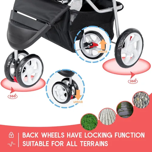 Miniatura 3 de ZENY Cochecito plegable para mascotas, cochecito para gatos/perros con 3 ruedas, carrito de paseo para mascotas, transportador de viaje para perros