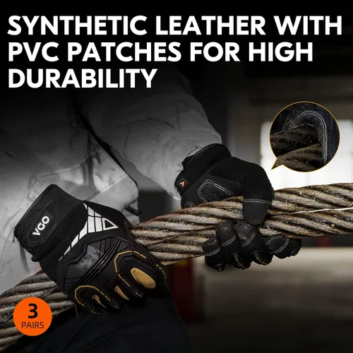 Miniatura 4 de Vgo - 3 pares de guantes sintéticos para protección de impactos, para mecánicos y perforadores, alta destreza, reduce vibraciones, compatibilidad