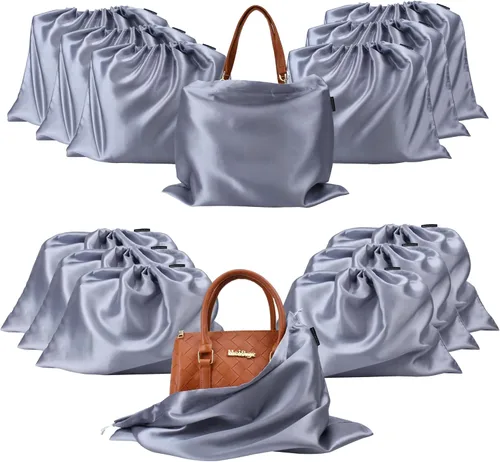 GONGKANGYUAN 12 bolsas antipolvo para bolsos y bolsos, organizador de almacenamiento de bolsos de satén con cierre de cordón protector de bolso