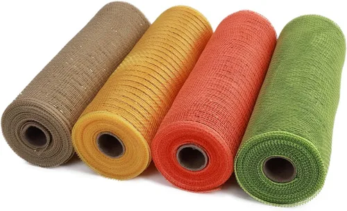 Miniatura 7 de 4 rollos de cinta de malla decorativa de otoño para suministros de fabricación de coronas, 10 pulgadas x 30 pies, cinta metálica de papel