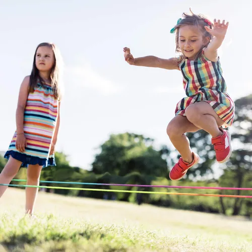 Miniatura 4 de Gejoy 5 piezas de cuerdas de salto chinas coloridas cuerda elástica de goma giratoria juego de fitness para jugar al aire libre en interiores
