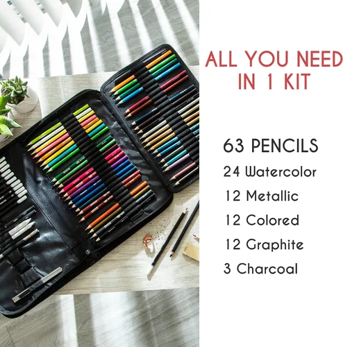 Miniatura 4 de Zenacolor Paquete de 74 kits de dibujo con lápices de dibujo, juego de dibujo para bocetos, suministros de arte de bocetos profesionales