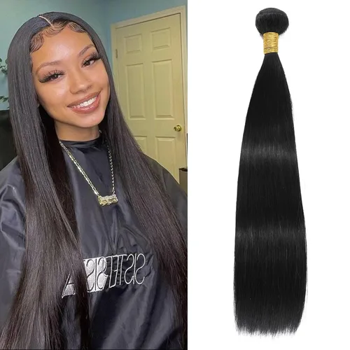 Miniatura 8 de Extensiones de cabello humano lacio tipo afro, 12 meses de vida útil de 10, 12 y 14 pulgadas, paquetes de cabello lacio brasileño Yaki 100% sin
