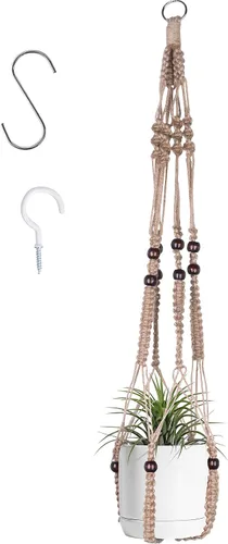 Miniatura 4 de Colgador de macramé para colgar plantas de interior con cuentas de madera, macetas de macramé sin borlas, para interiores y exteriores, decoración