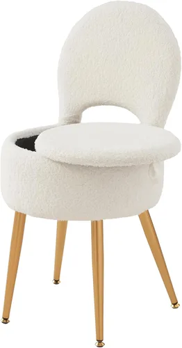 Miniatura 13 de Taburete silla de tocador pequeño con almacenamiento y respaldo plegable, 4 patas de metal con pies antideslizantes, otomana redonda con asiento
