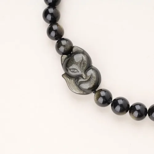 Miniatura 4 de COAI Pulsera de zorro de piedra de obsidiana dorada para hombre y mujer