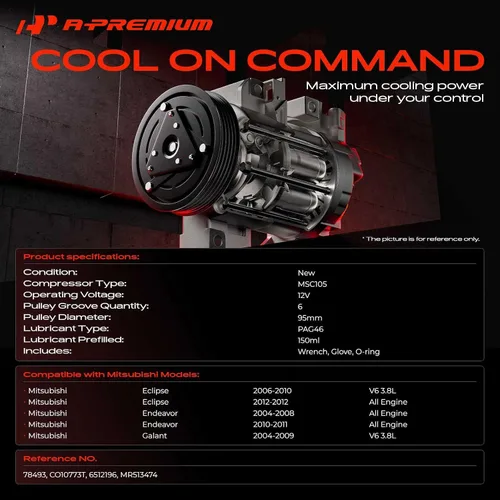 Miniatura 2 de A-Premium Compresor de aire acondicionado con embrague compatible con Mitsubishi Eclipse 3.8L 2006-2010, Eclipse 2012, Galant 3.8L 2004-2009