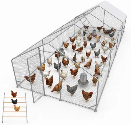Miniatura 6 de Gallinero grande de metal, jaulas de pollo con cubierta impermeable y anti-ultravioleta para exteriores