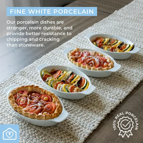 Miniatura 5 de Heartland Home Plato de Cazuela Mini de Porcelana Ovalado Au Gratin (Juego de 2 piezas). Plato para Hornear Coliflor Au Gratin, Tazones para Banana