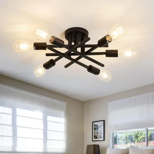 Miniatura 13 de ASGYISA Lámpara de Techo Semiempotrada de 8 Luces, Candelabro Sputnik de Metal Vintage Moderno Negro, Lámpara de Techo para Dormitorio Cocina