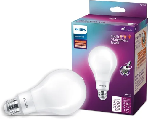 PHILIPS Bombilla LED 150-100-60W A21, 1 paquete de 1 BrightDial blanco suave (2700 K) 2605-1600-800 lúmenes (22-12-8 W = 150-100-60 W) bombilla
