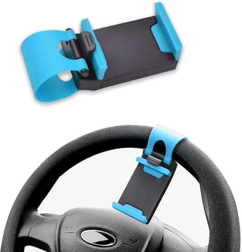 Miniatura 10 de Soporte de teléfono para volante de automóvil, clip de montaje portátil sin manos para smartphone, cuna ajustable para automóvil, soporte universal
