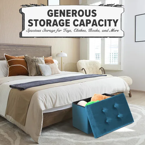 Miniatura 6 de LINMAGCO Taburete otomano plegable de almacenamiento, reposapiés de terciopelo con acolchado moderno otomano con almacenamiento para sala de estar