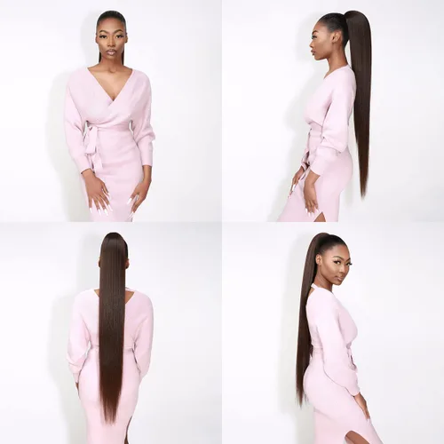 Miniatura 2 de GLAM21USA Extensión de cola de caballo recta de 36 pulgadas de largo con cordón para mujeres negras, extensión de cabello natural con clip, pieza