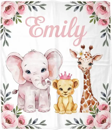 Miniatura 16 de NAZENTI Manta de bebé de elefante personalizada, manta de bebé niña personalizada con nombre y floral, regalo para niñas y niños, recién nacidos