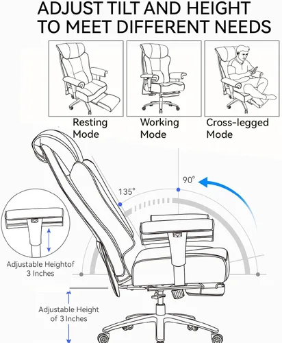Miniatura 6 de Efomao - Silla ejecutiva de escritorio para oficina, con reposapiés, soporte lumbar y capacidad de carga hasta 450 libras, silla de computadora