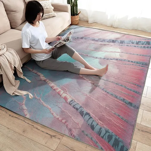 Miniatura 2 de Alfombras blancas de abedul para dormitorio, sala de estar, alfombra de bosque de 3 x 5, lavable, antideslizante, suave, alfombra de pelo bajo, Dfg4