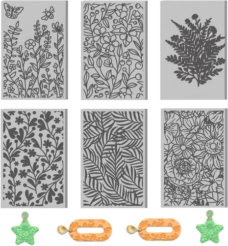 6 hojas de textura de arcilla polimérica para plantas con textura de arcilla para usar con cortadores de arcilla, aretes de cerámica, joyería para