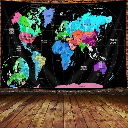 Miniatura 16 de JAWO Tapiz de mapa del mundo, mapa del mundo con países y ciudades principales, tapices de pared para niños y estudiantes, tapiz de mapa mundial