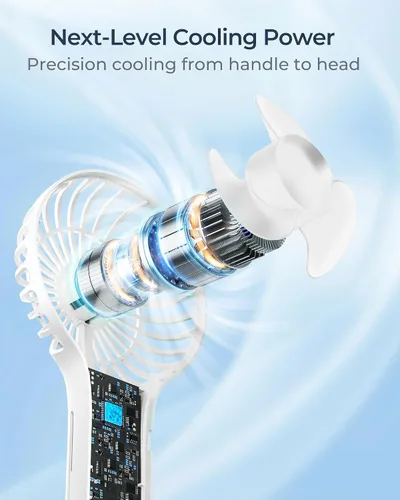 Miniatura 3 de Ventilador de mano portátil, batería recargable de 2000 mAh, viento de 5 velocidades, pantalla LED, mini ventilador de viaje personal, la parte